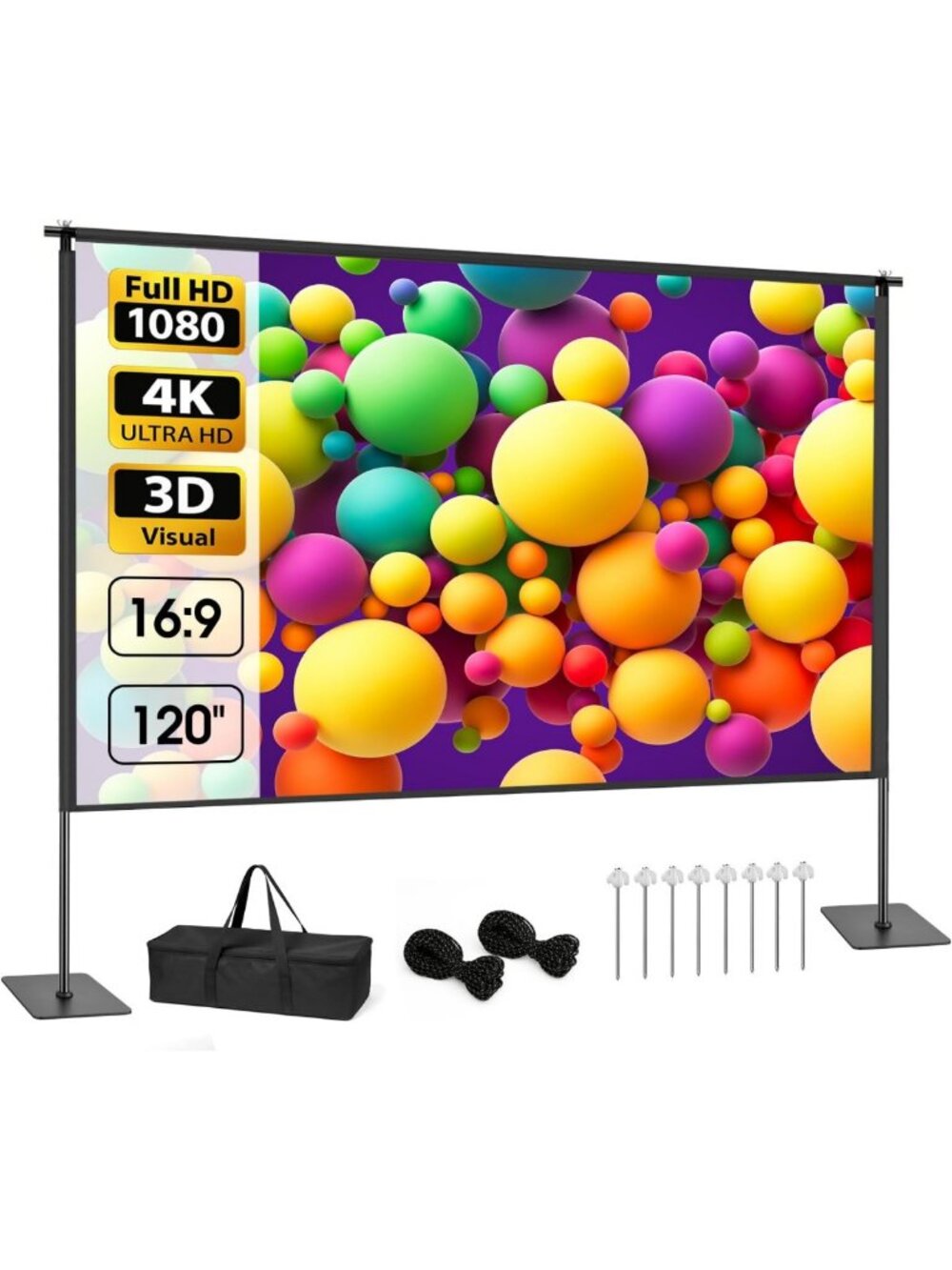 120" Portable Outdoor Projector Screen - 4K HD, Wrinkle-Free, Carry Bag, Movie